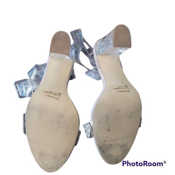 Steve Madden Lucite Clear Ankle Strap Block Heel Dress Sandals with Rhinestones - Picture 5 of 6